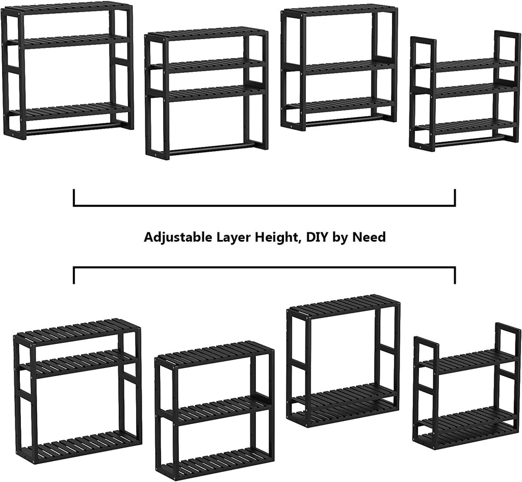 Bamworld Bamboo Bathroom Shelves Organizer Towel Rack for Storage Black Adjustable 3 Tiers Floating Shelf over the Toilet Storage with Hanging Rod