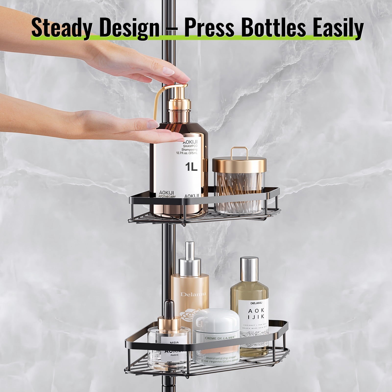 LazySpin 4-Shelf Corner Shower Caddy Tension Pole, Black