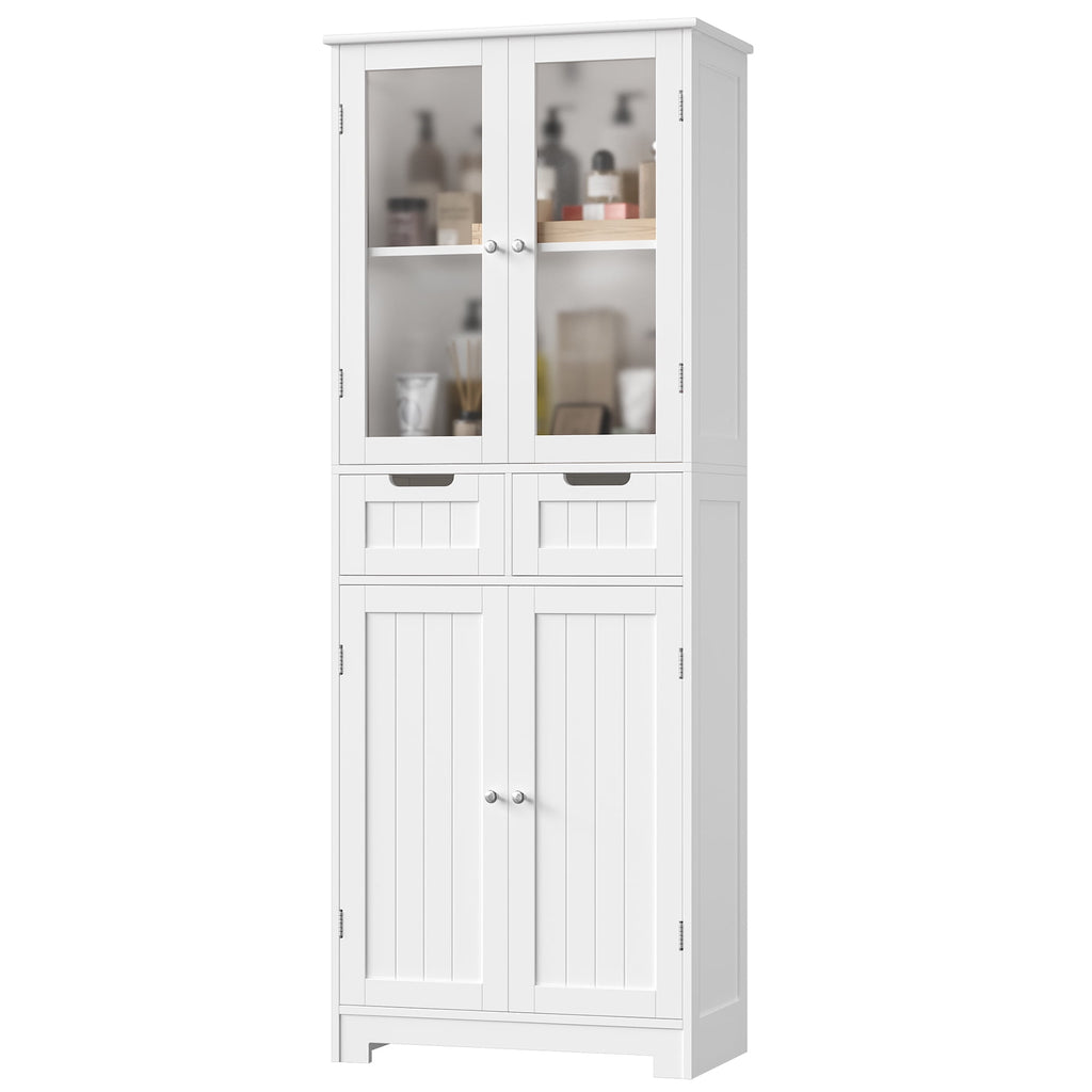 Homfa 4 Doors Bathroom Cabinet, 3-Tier Wood Tall Linen Storage Cabinet with 2 Drawers for Living Room Office, White