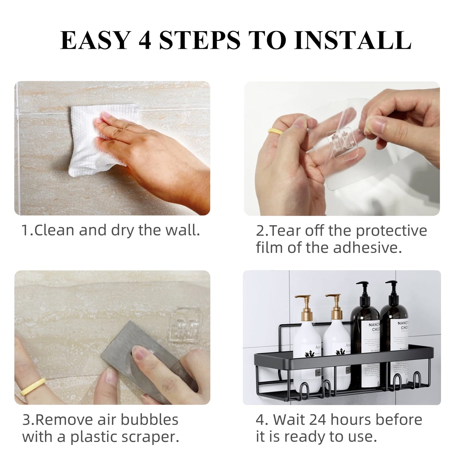 PHANCIR 6 PCS Shower Caddy, No Drilling Bathroom Organizer with Soap Holder, Adhesive Bathroom Caddy, Black