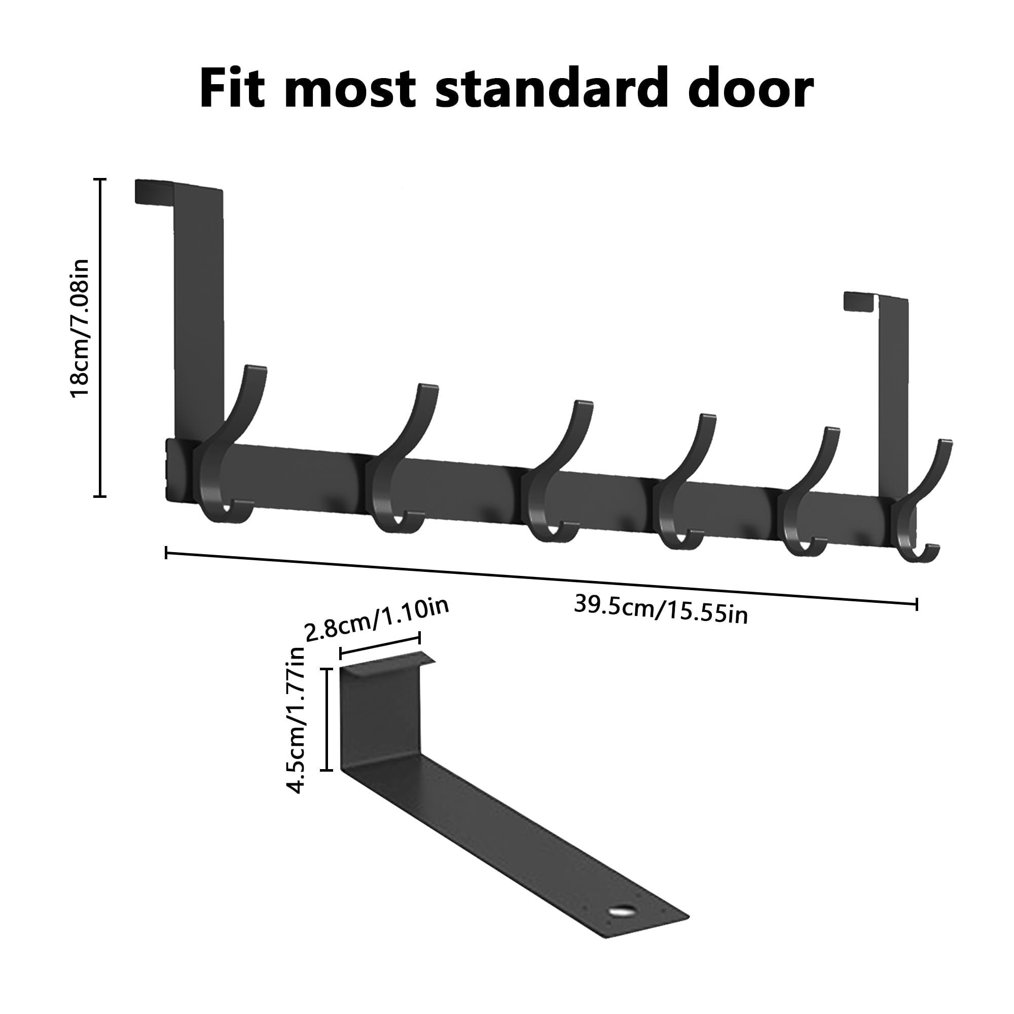 BUSATIA Over The Door Hook,Over Door Towel Rack with 6-Dual Coat Hooks,Door Hanger,Door Coat Hanger,Over The Door Coat Rack,Door Hooks for Hanging Clothes,Back of Door,Black