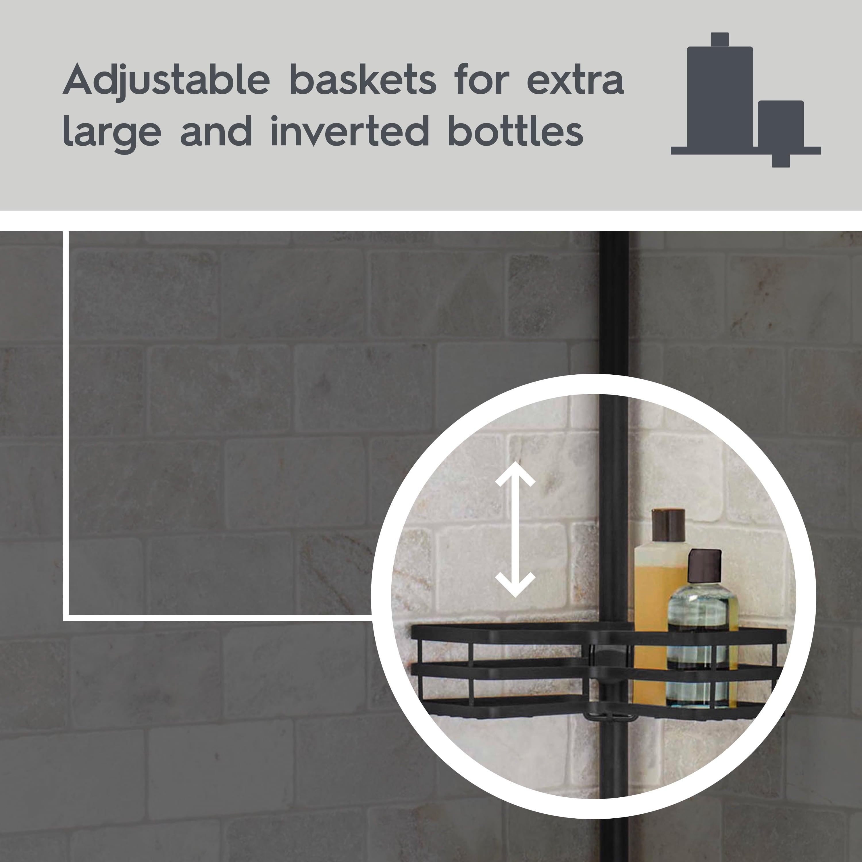 Better Homes & Gardens Matte Black Rust-Resistant Tension Pole Shower Caddy with 3 Adjustable Baskets