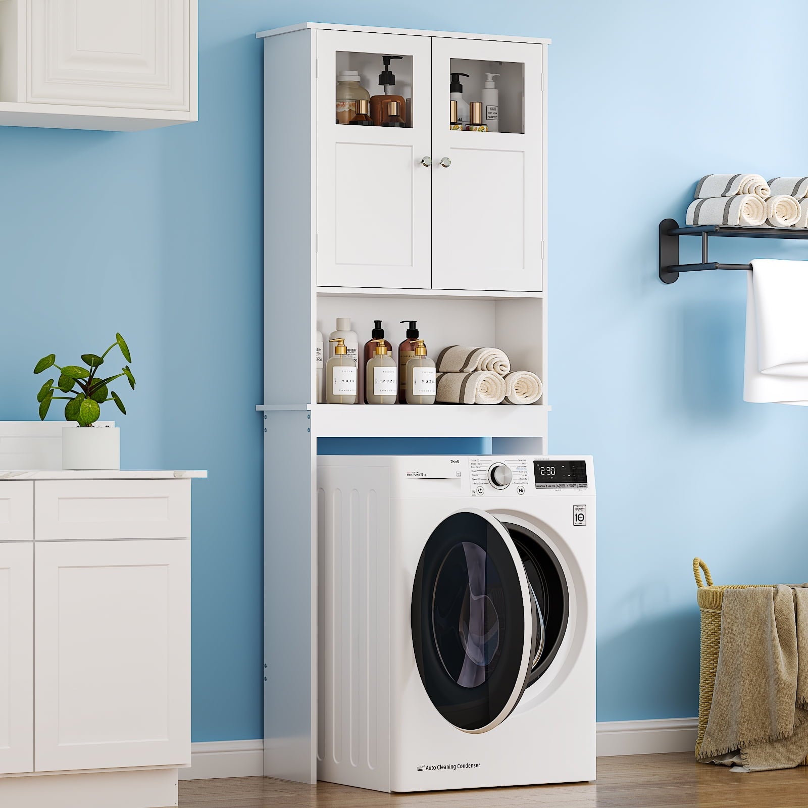 Ktaxon Over the Toilet Bathroom Storage Cabinet with 2 Doors & 3 Storage Shelves Space Saver, White